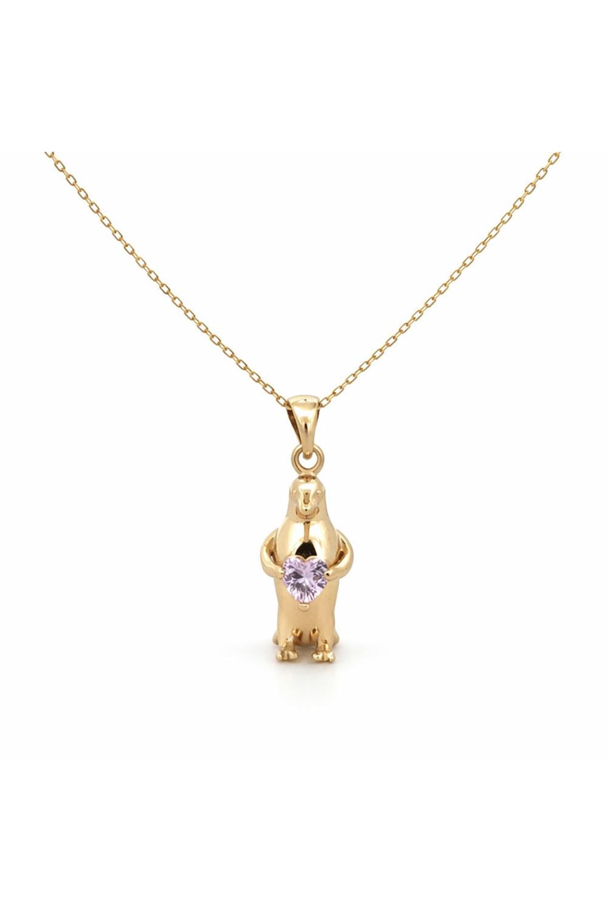 Kalp Taşlı Penguen Altın Kolye(2*0.5Cm)