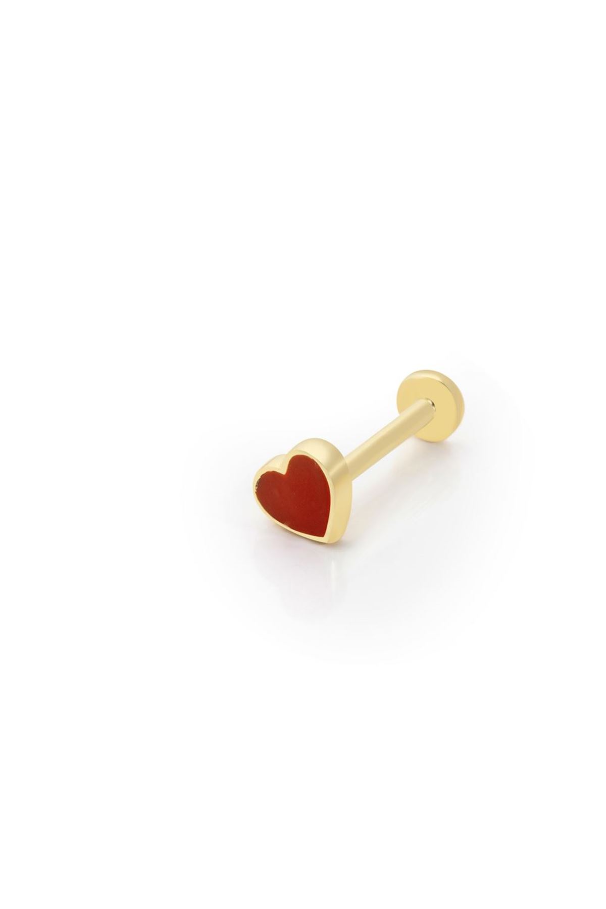 Kırmızı Mineli Kalp Piercing