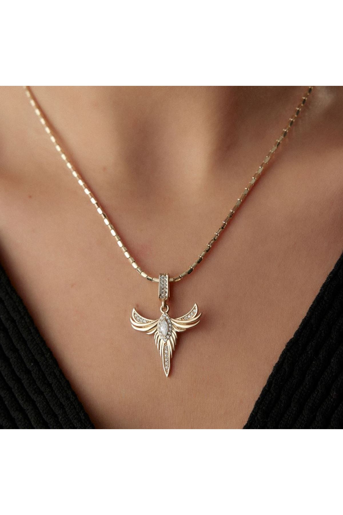 Anka Kuşu Taşlı Charm Kolye Ucu