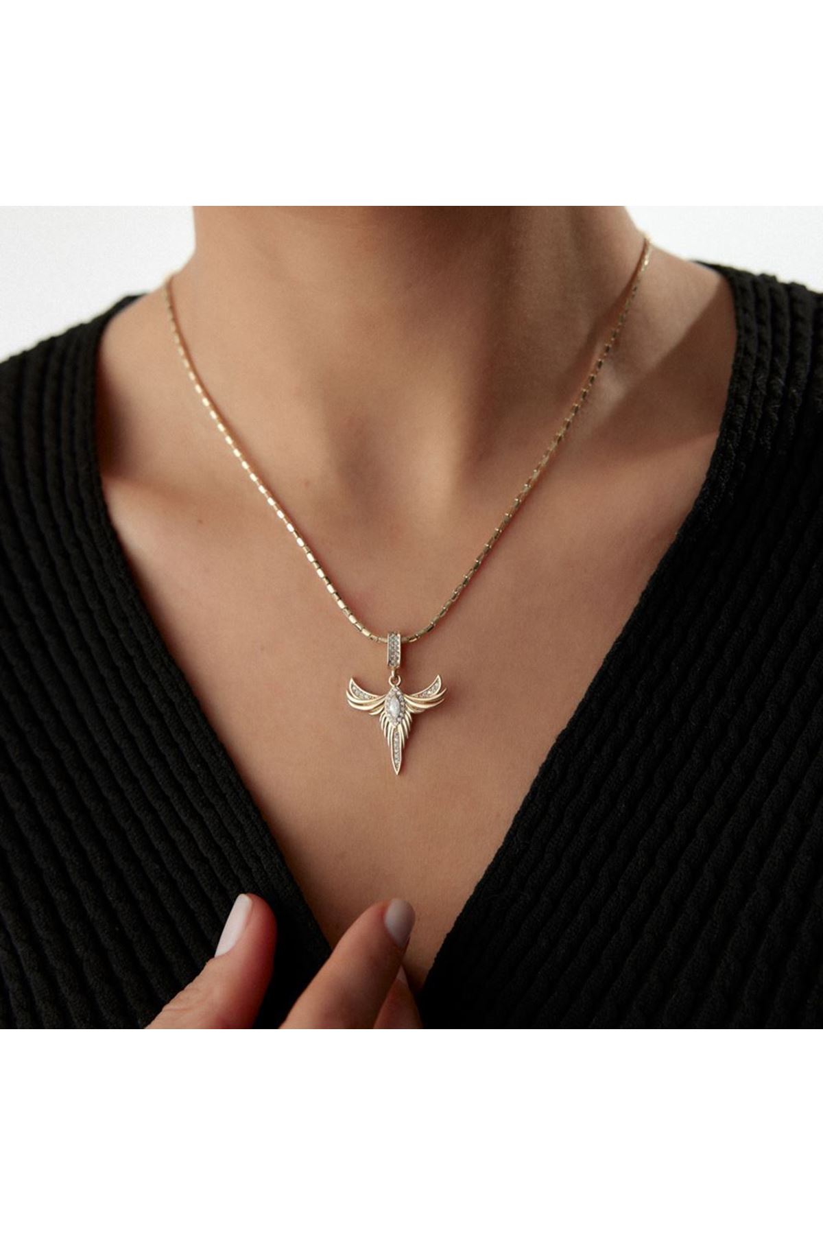 Anka Kuşu Taşlı Charm Kolye Ucu