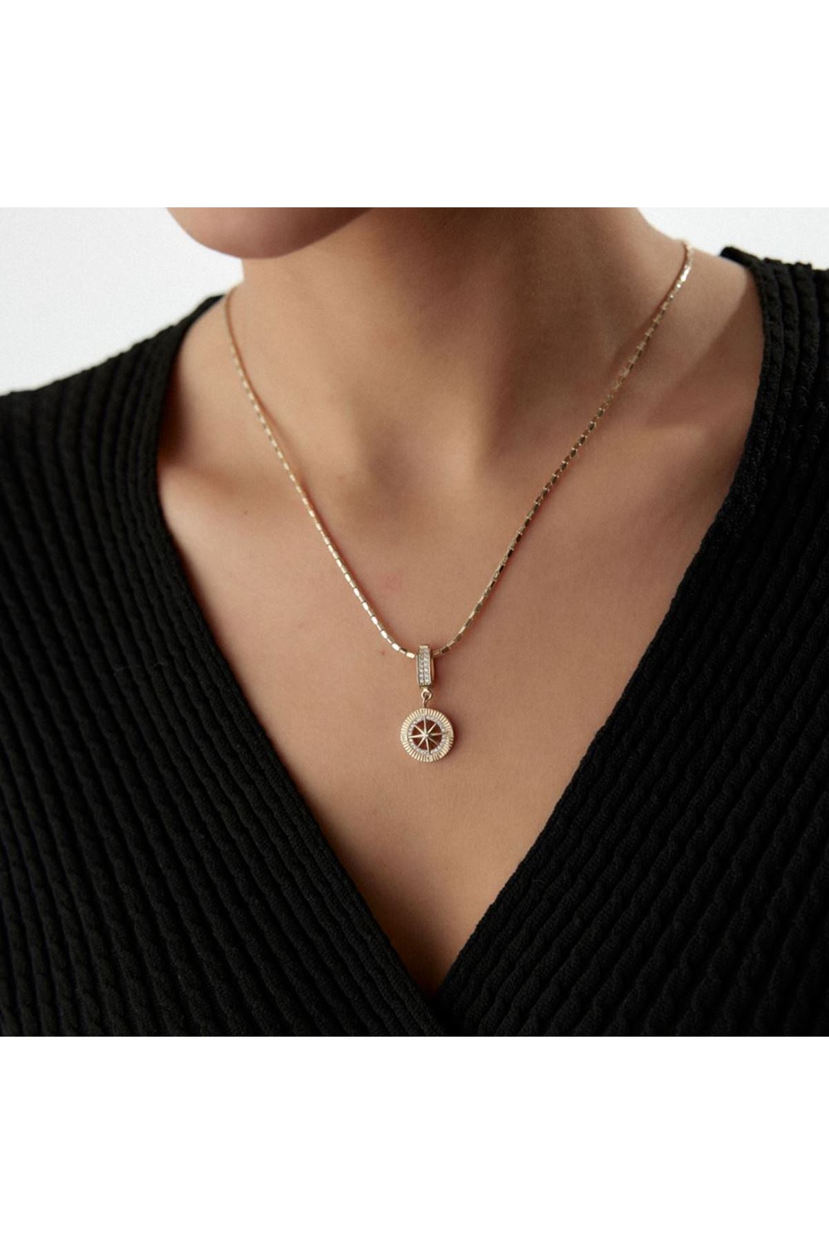 Mini Boy Pusula Taşlı Charm Kolye Ucu