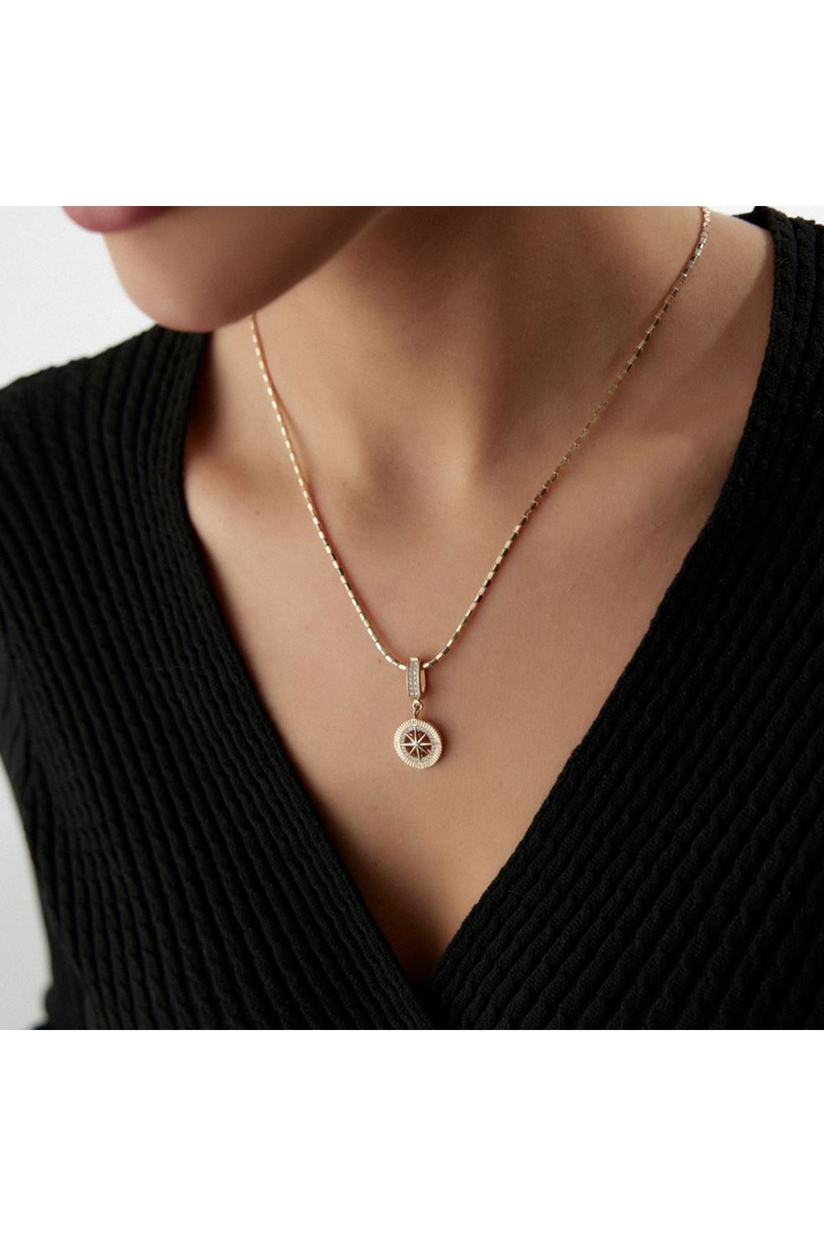 Mini Boy Pusula Taşlı Charm Kolye Ucu