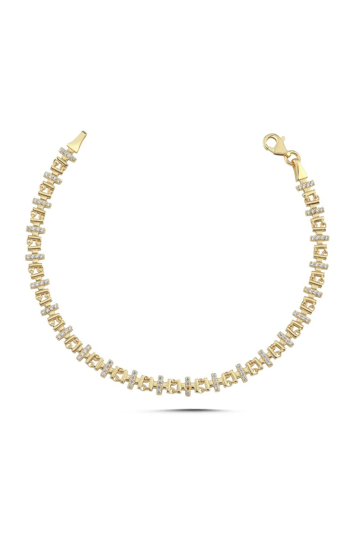 Çizgi Oval Tasarım Taşlı Bileklik (18.5*0.4 Cm)