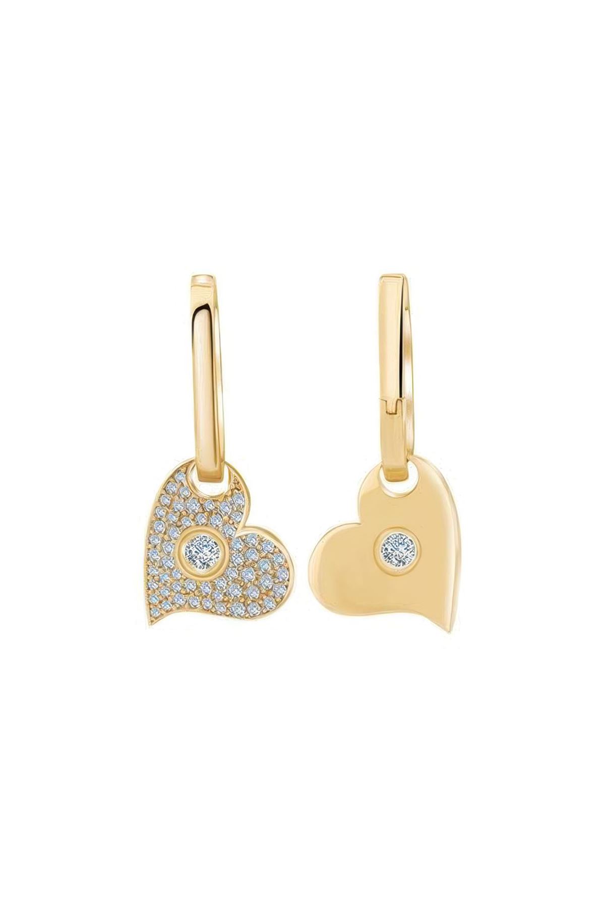 Çift Taraflı Taşlı Kalp Küpe