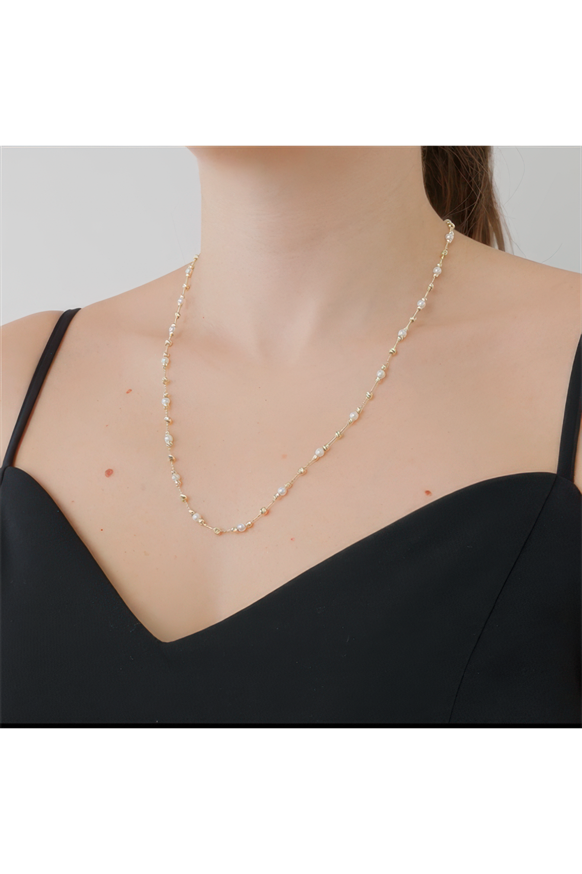 İnci Top Top Altın Kolye 50 Cm Zincir
