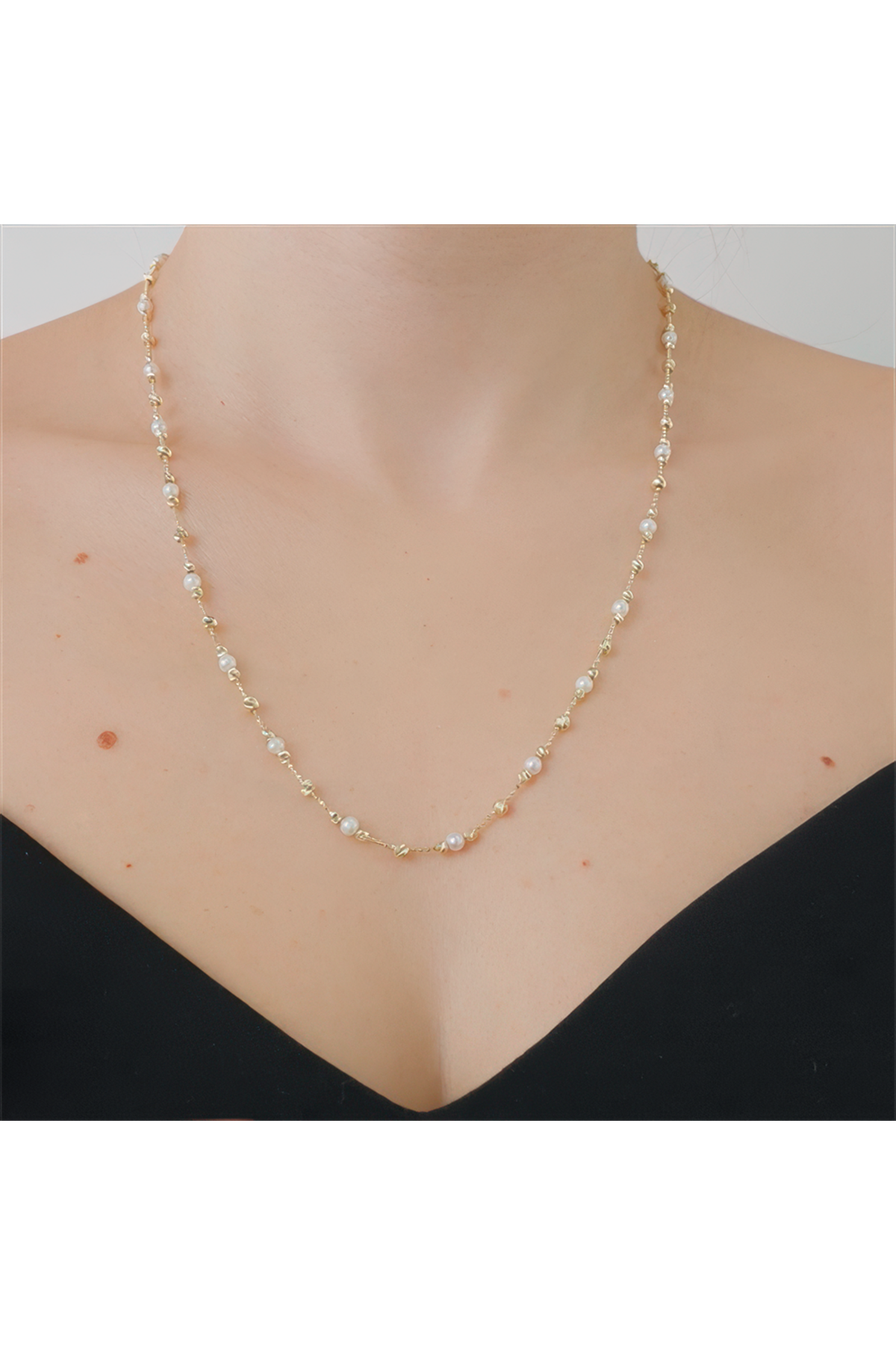 İnci Top Top Altın Kolye 50 Cm Zincir