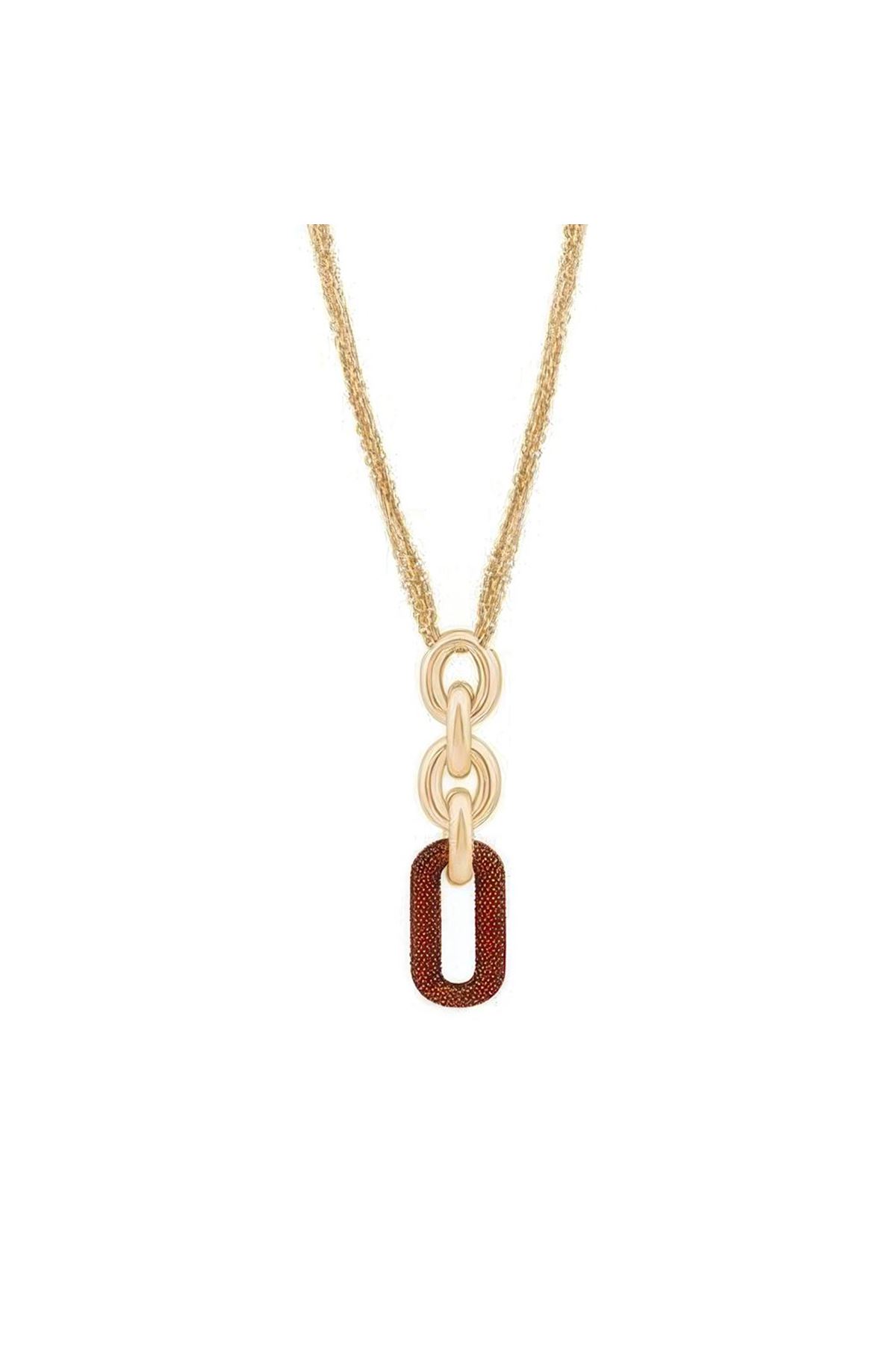 Turuncu Taşlı Oval Kolye 50 Cm Zincir