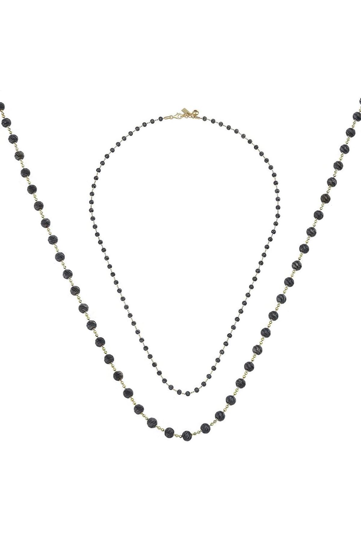 Siyah Top Top Altın Kolye 55 Cm Zincir