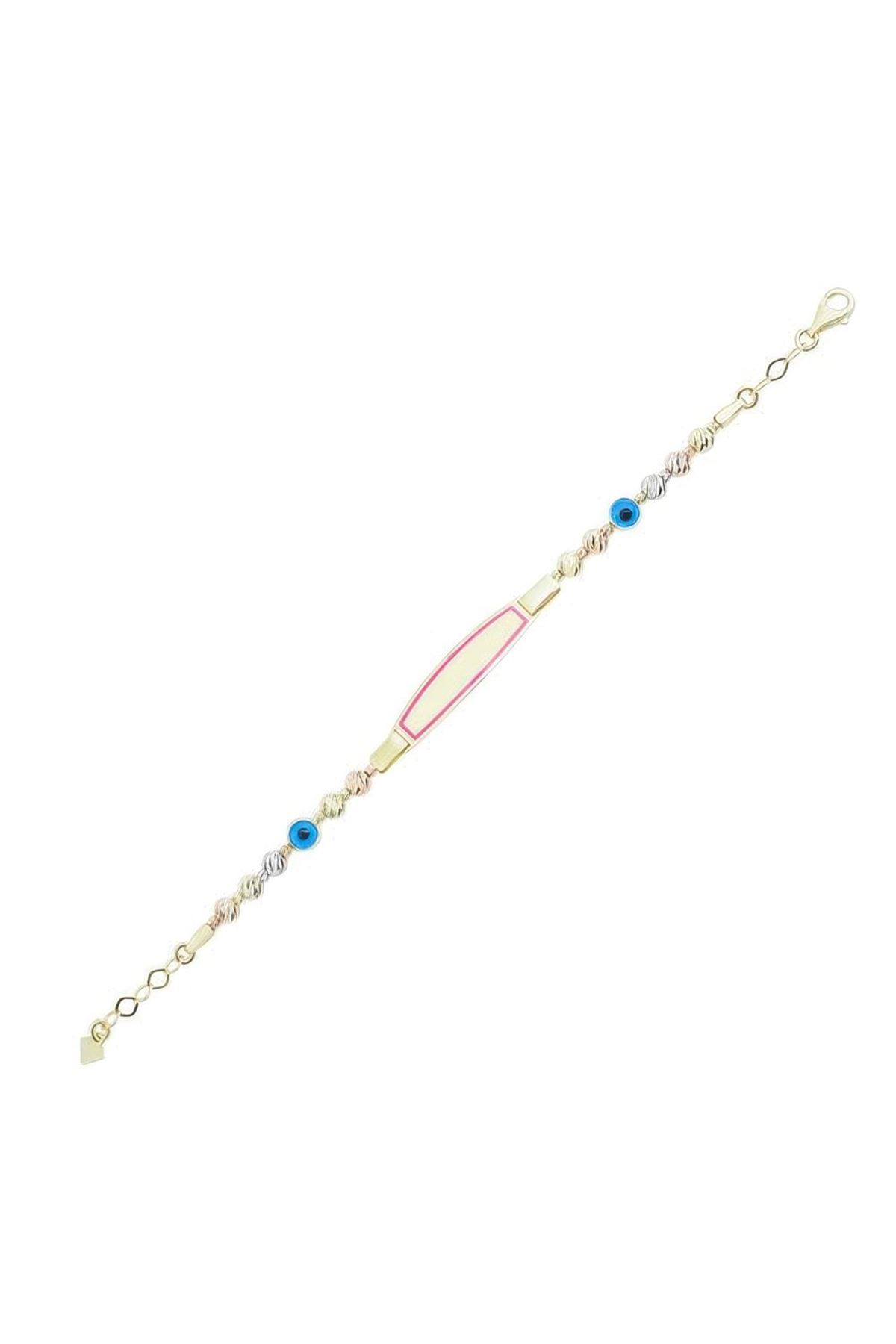 Pembe Mineli Çocuk Künyesi 15Cm Bileklik