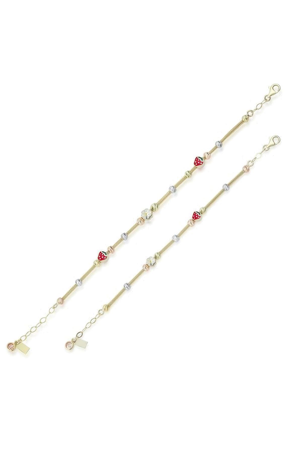 Anne Çocuk Mineli İkili Set Altın Bileklik Anne 19Cm Çocuk 14Cm