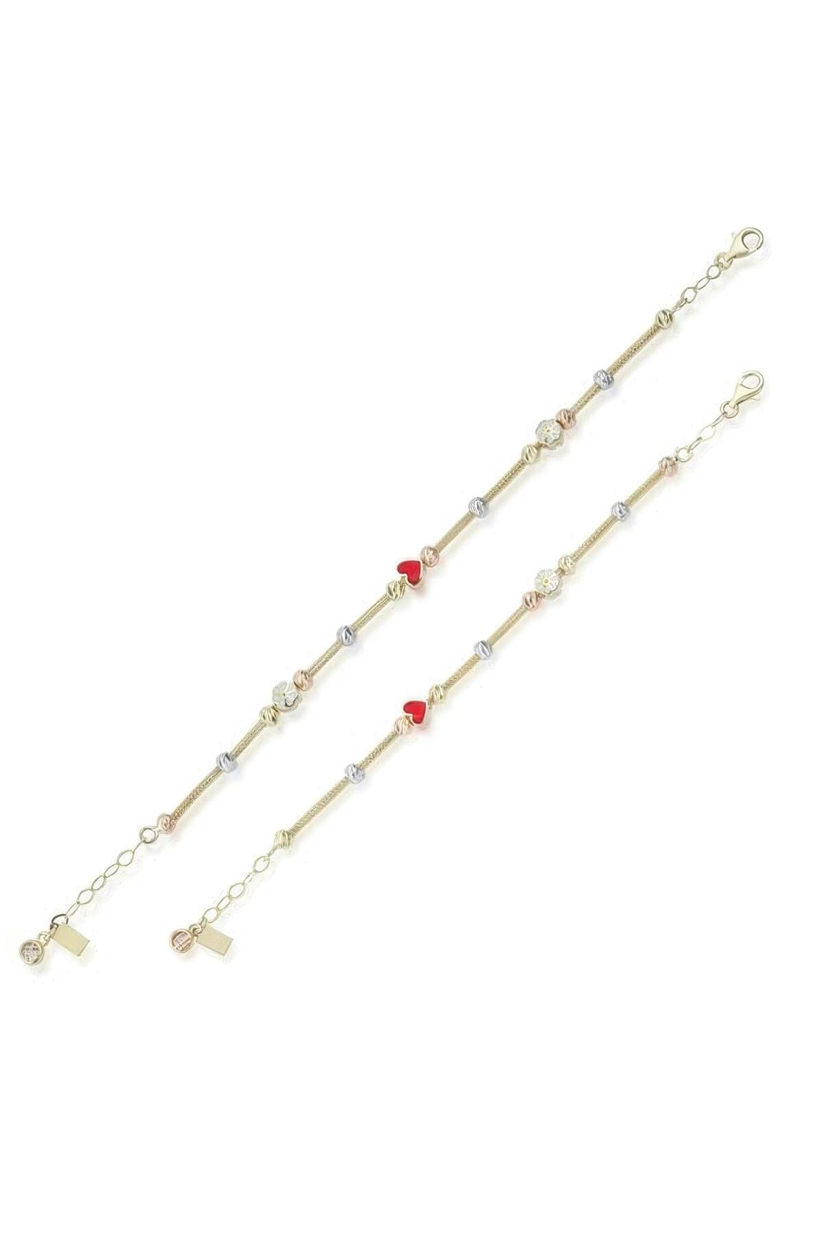 Anne Çocuk Mineli İkili Set Altın Bileklik Anne 19Cm Çocuk 14Cm