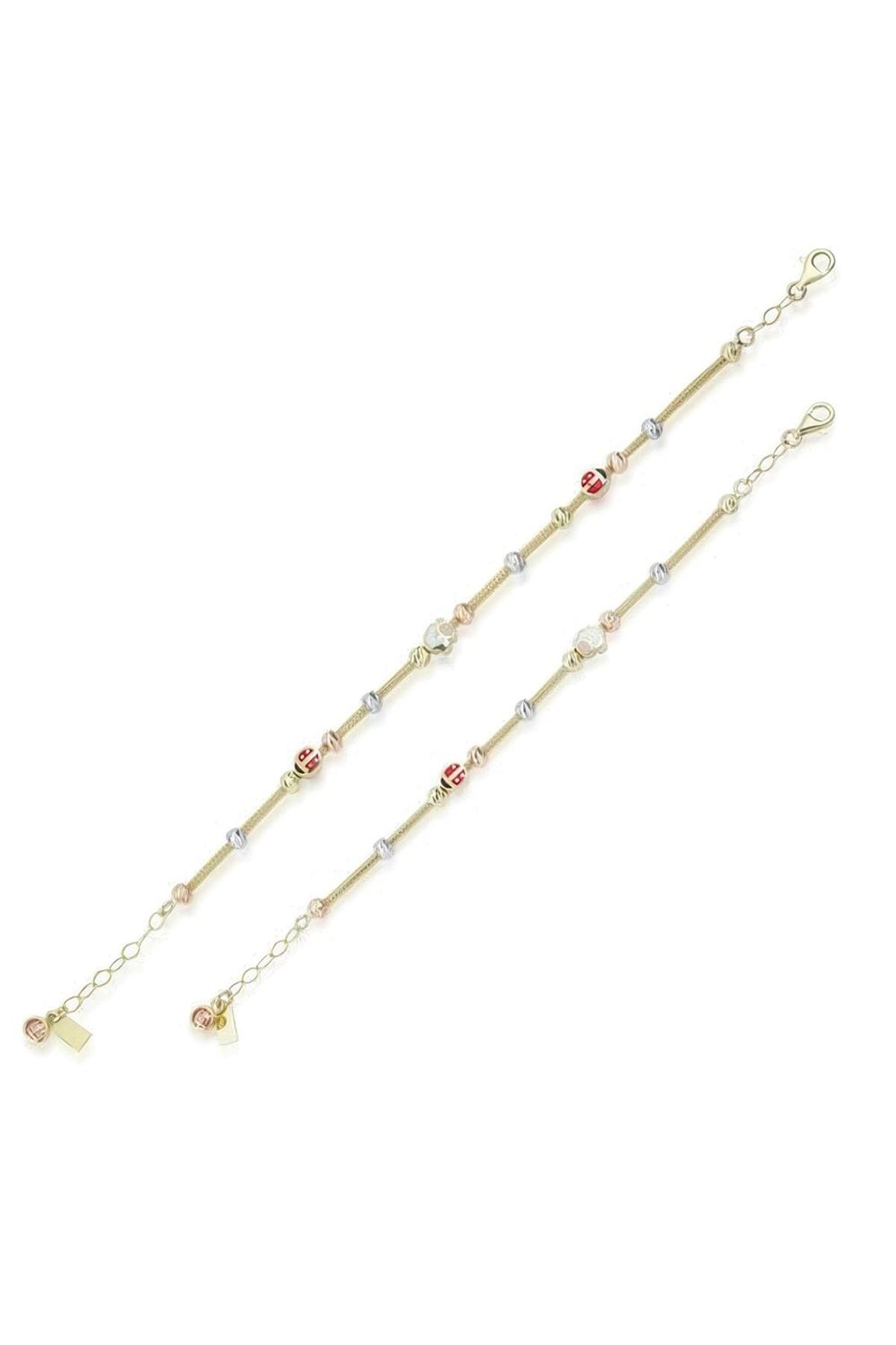 Anne Çocuk Mineli İkili Set Altın Bileklik Anne 19Cm Çocuk 14Cm