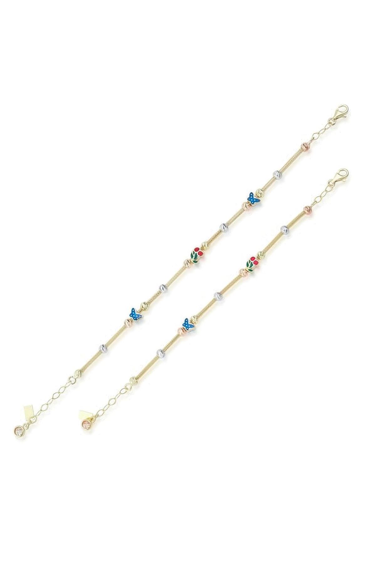 Anne Çocuk Mineli İkili Set Altın Bileklik Anne 19Cm Çocuk 14Cm