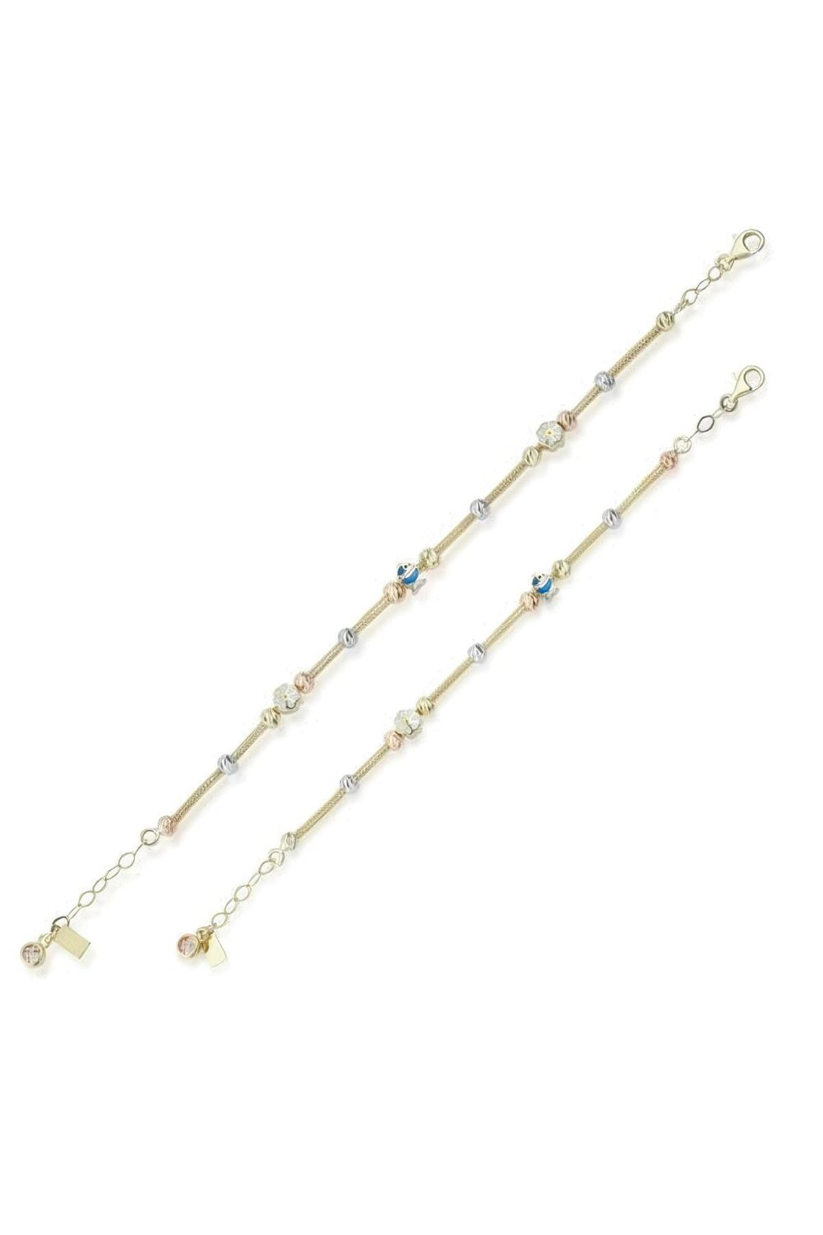Anne Çocuk Mineli İkili Set Altın Bileklik Anne 19Cm Çocuk 14Cm