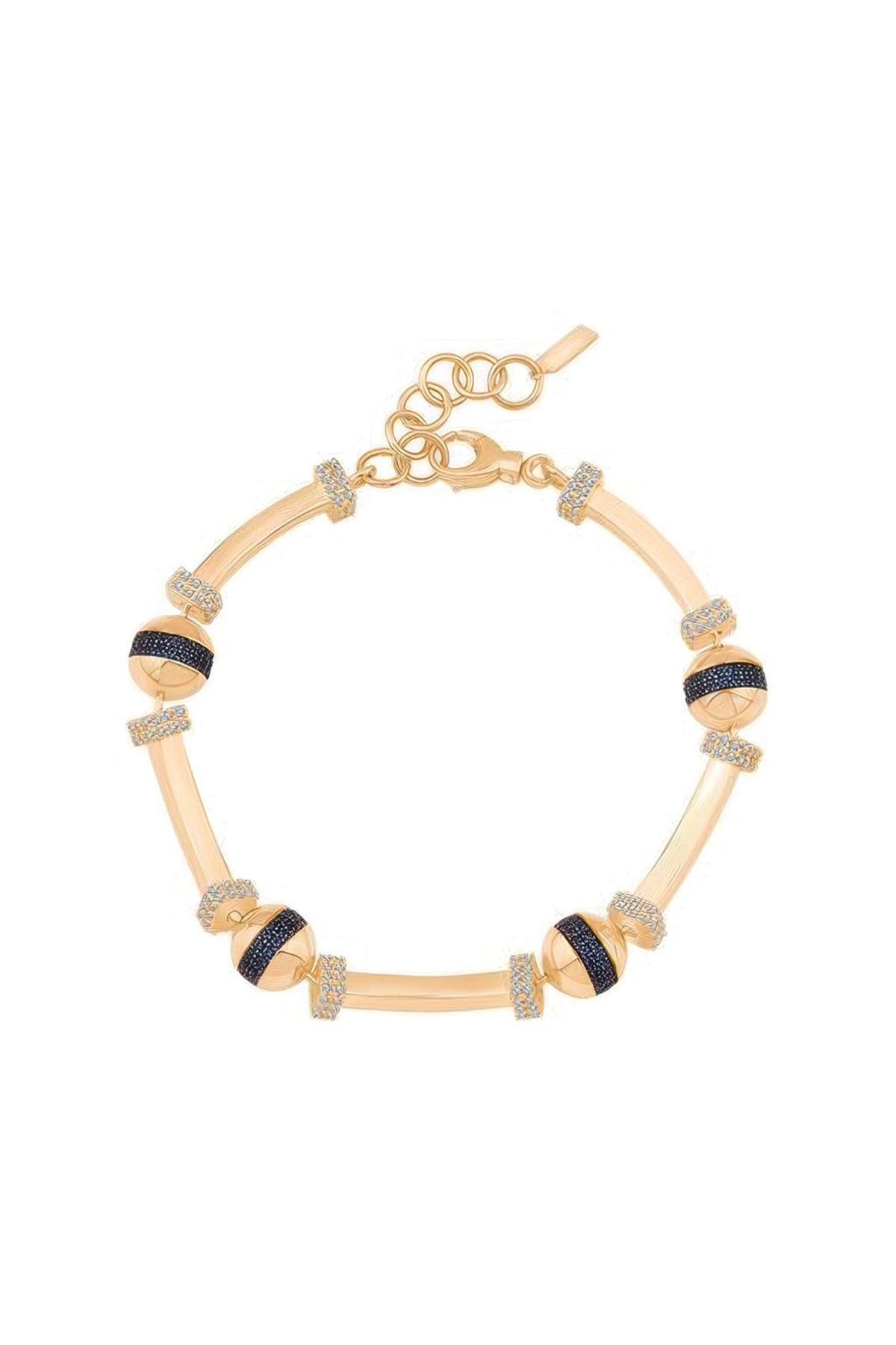 Mavi Taşlı Top Silindir  Bileklik 18CM