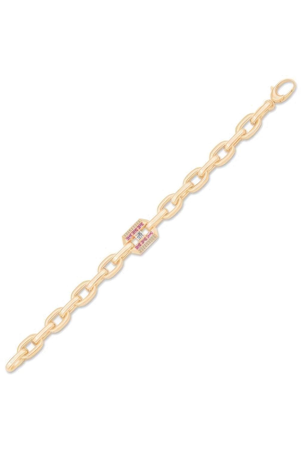 İtalyan Tasarım Pembe Taşlı Detaylı Bileklik 18CM