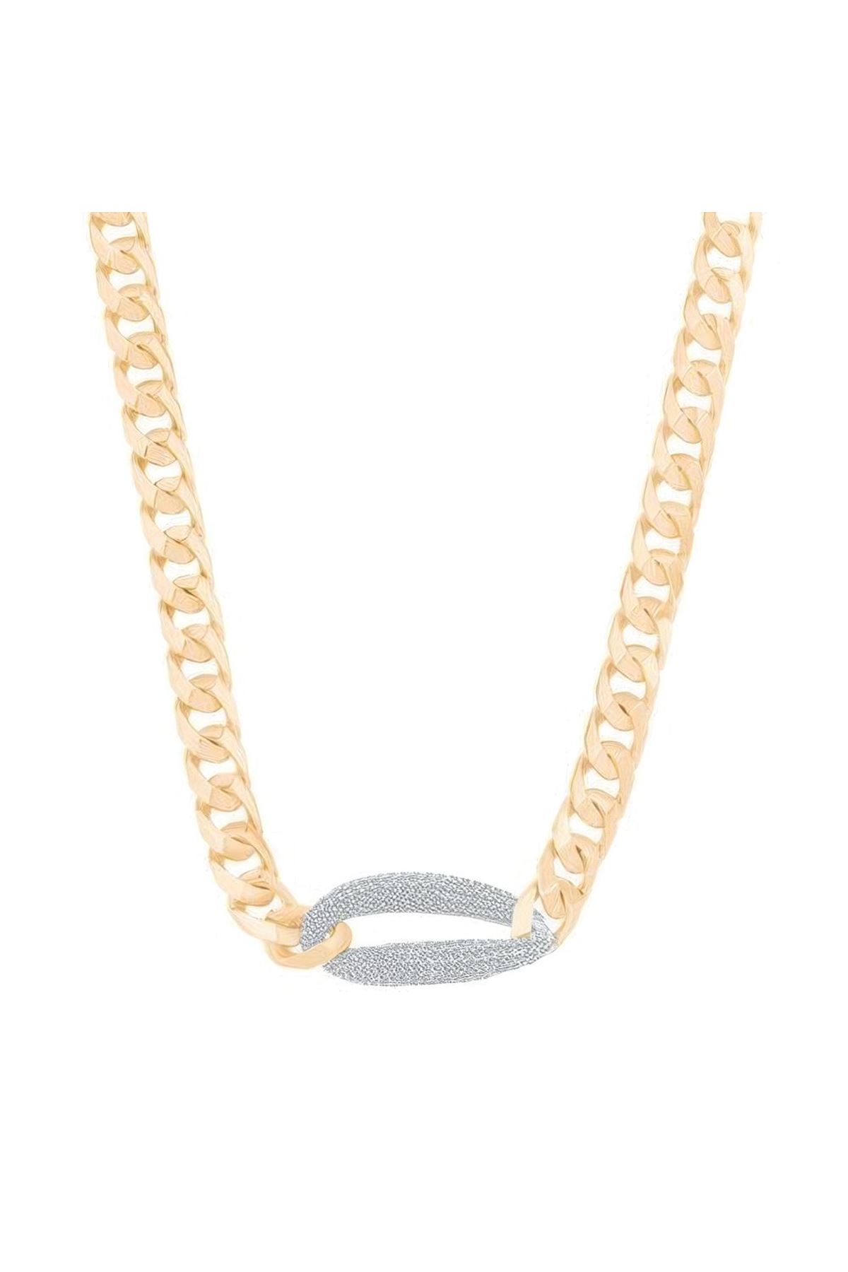 Oval Taşlı Tasarım Gurmet Zincir 45Cm-9Mm