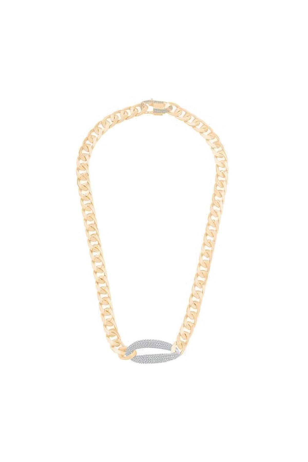 Oval Taşlı Tasarım Gurmet Zincir 45Cm-9Mm