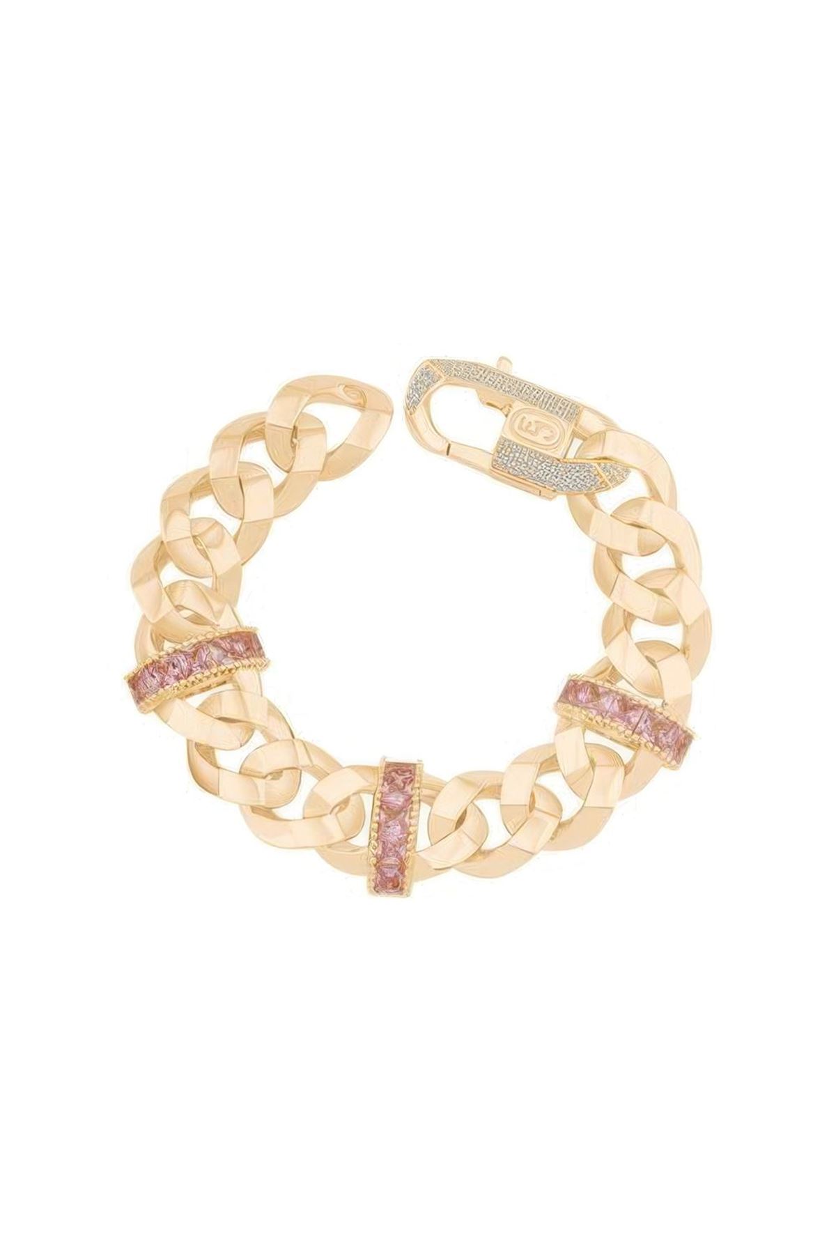 Pembe Taşlı Gurmet Altın Bileklik 18Cm-13Mm