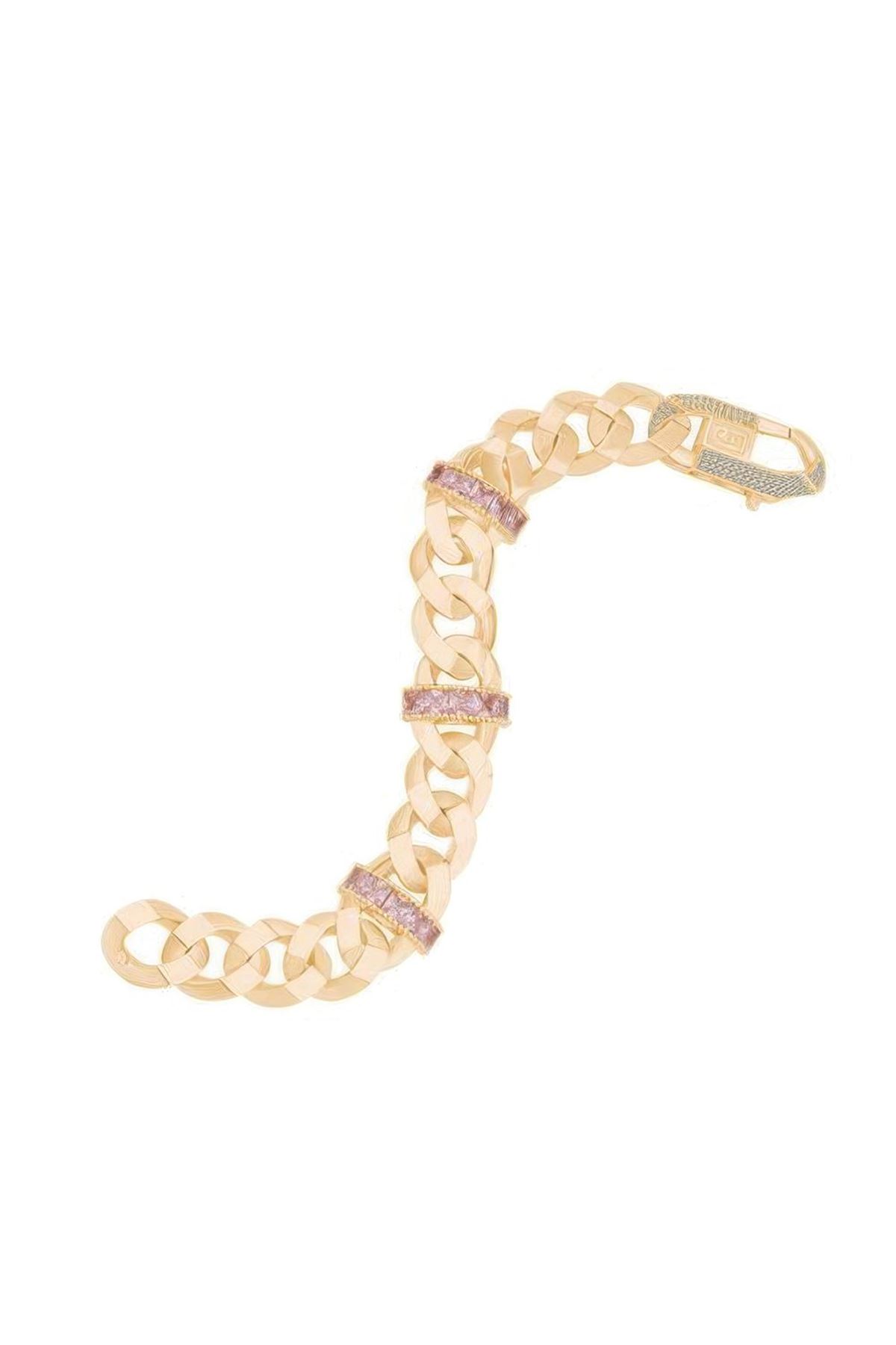 Pembe Taşlı Gurmet Altın Bileklik 18Cm-13Mm