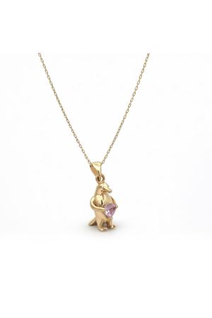 Kalp Taşlı Penguen Altın Kolye(2*0.5Cm)