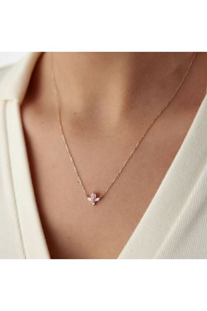 Pembe Baget Taşlı Kolye