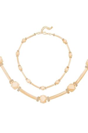 Geometrik Taşlı Altın Set - 43Cm Zincir