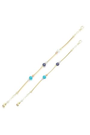 Anne Çocuk Mineli İkili Set Altın Bileklik Anne 19Cm Çocuk 14Cm