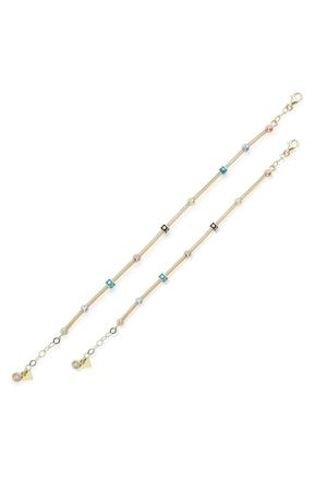 Anne Çocuk Mineli İkili Set Altın Bileklik Anne 19Cm Çocuk 14Cm