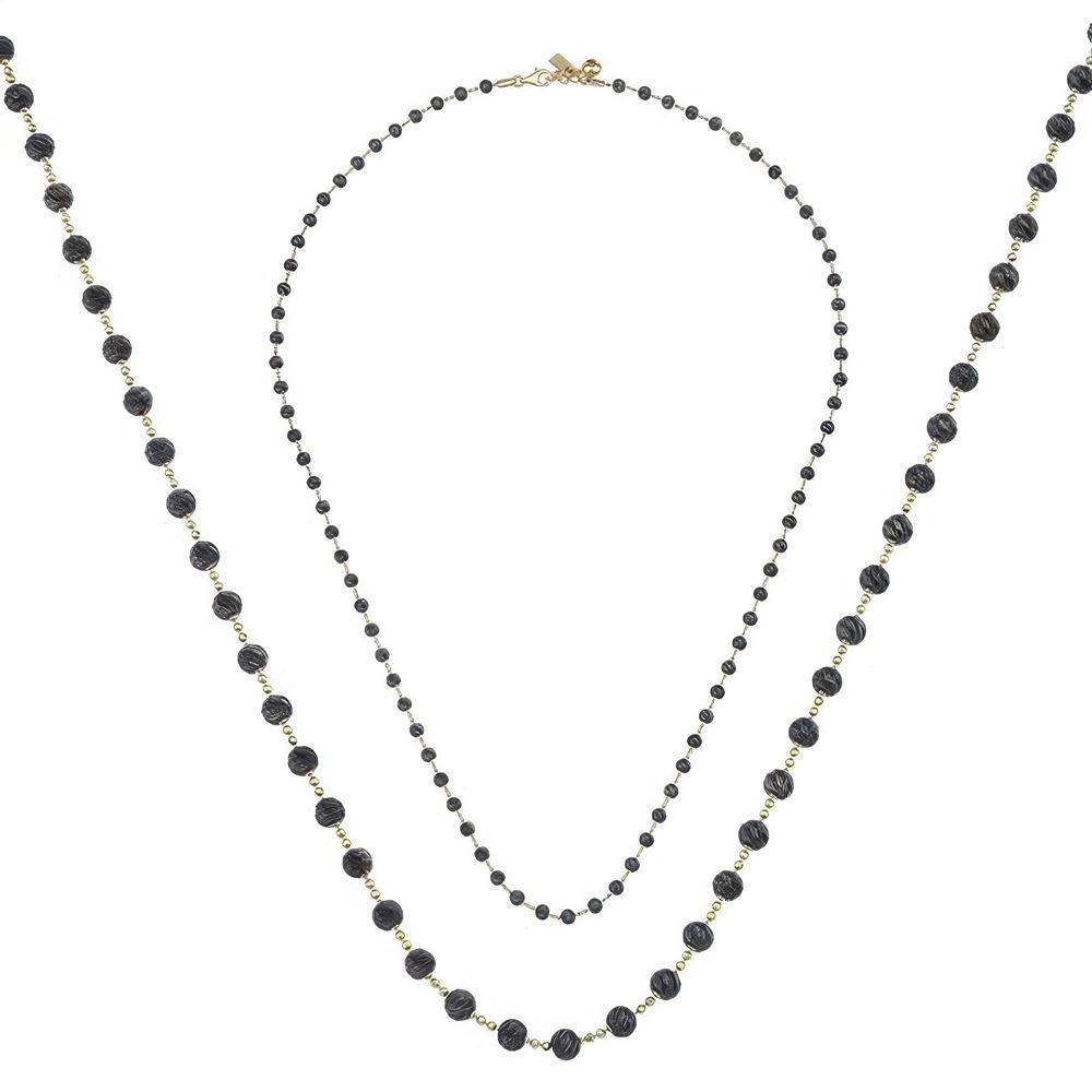 Siyah Top Top Altın Kolye 55 Cm Zincir
