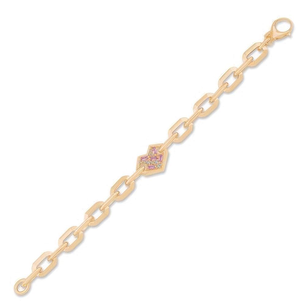 İtalyan Tasarım Pembe Taşlı Kalp Bileklik 18CM