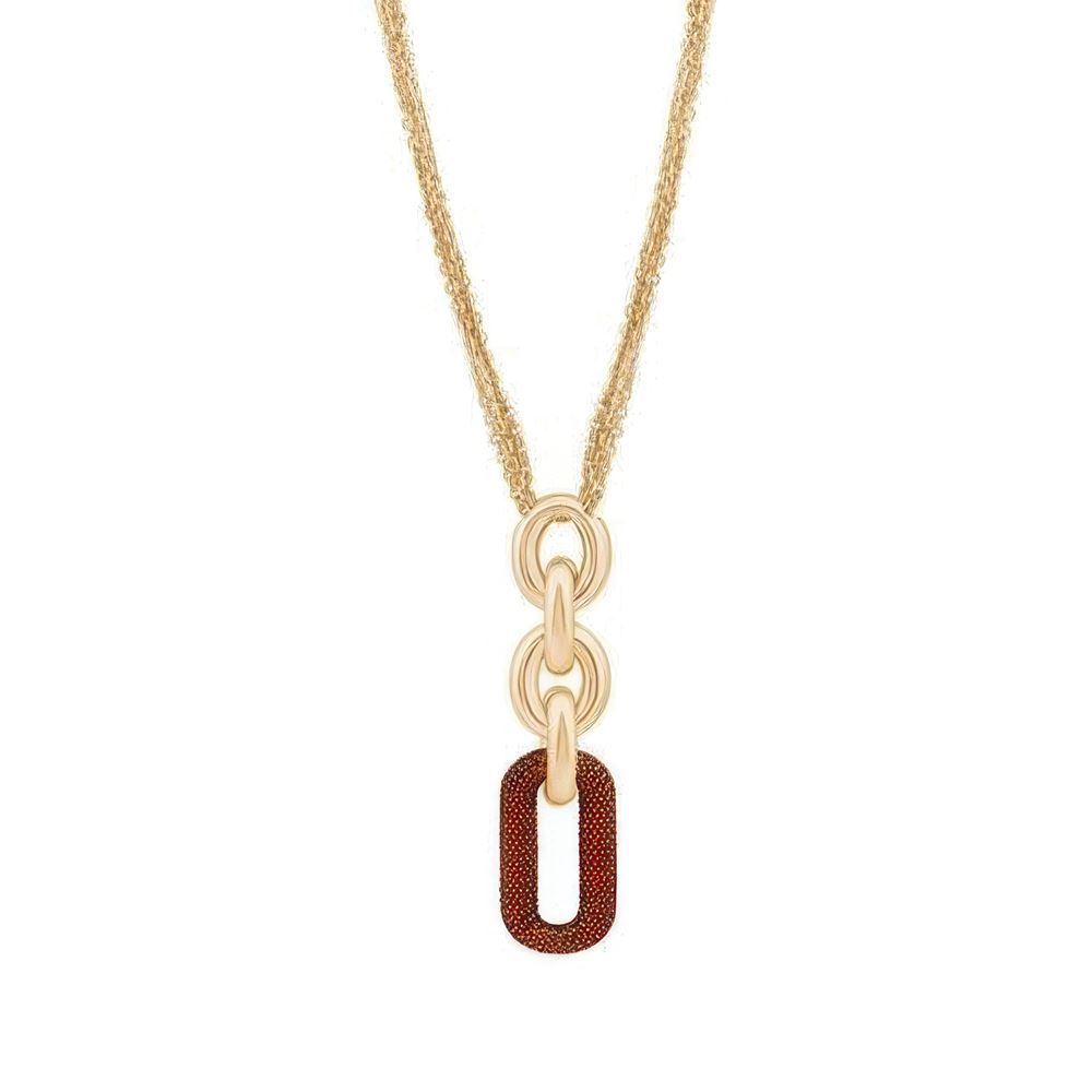 Turuncu Taşlı Oval Kolye 50 Cm Zincir